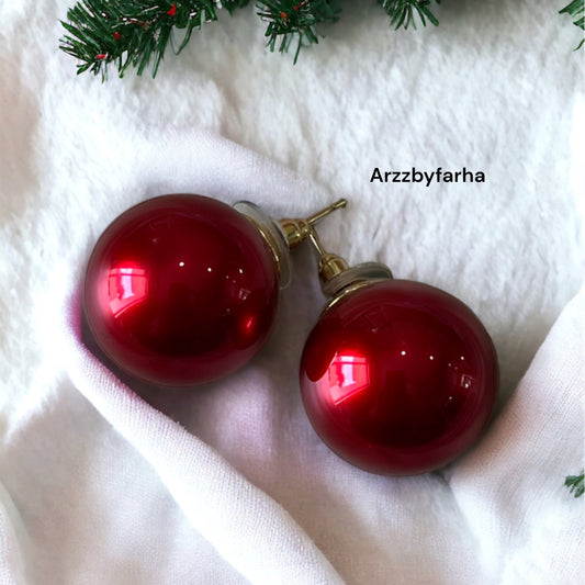 Glossy Red Studs Earrings