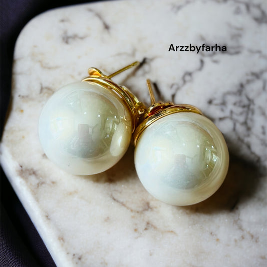 Glossy Cream Studs Earrings