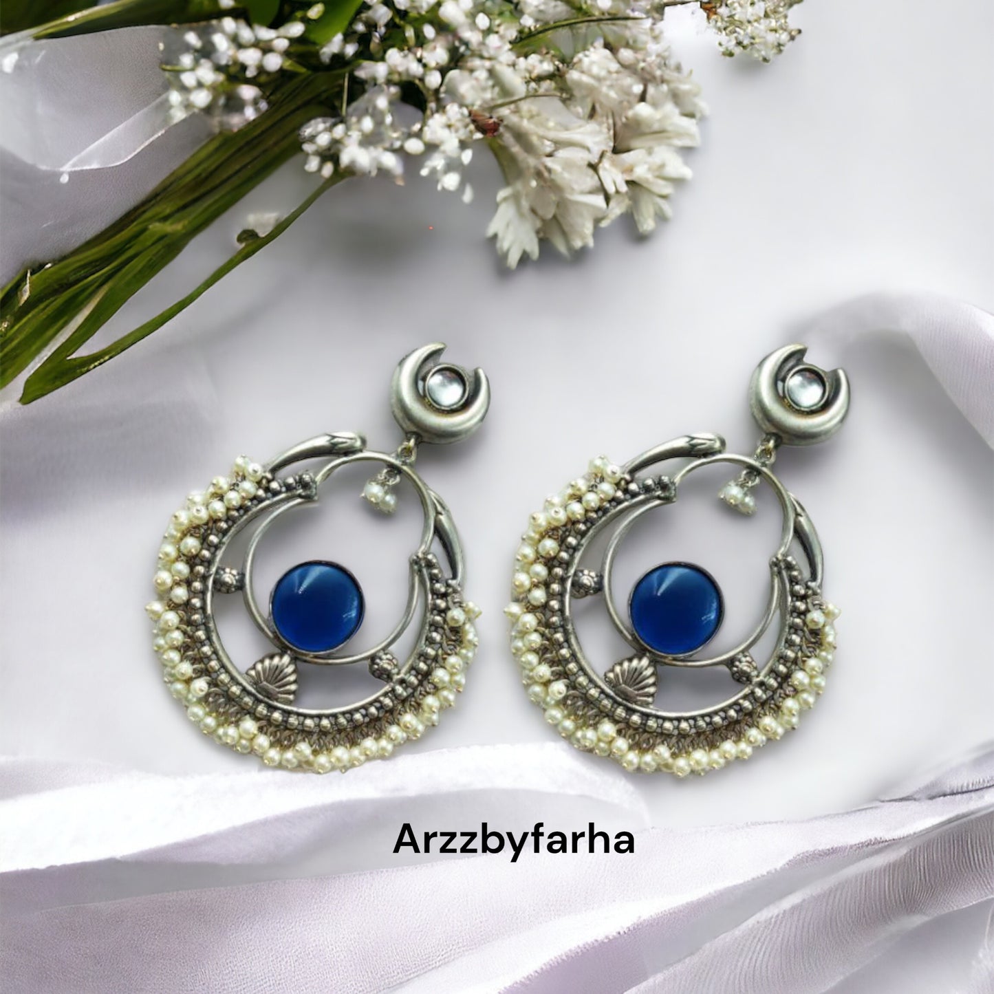 Blue Stone Chandbali Earring