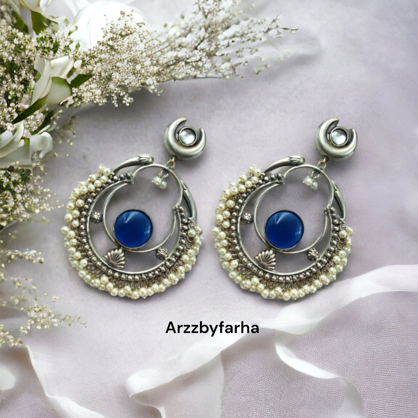 Blue Stone Chandbali Earring