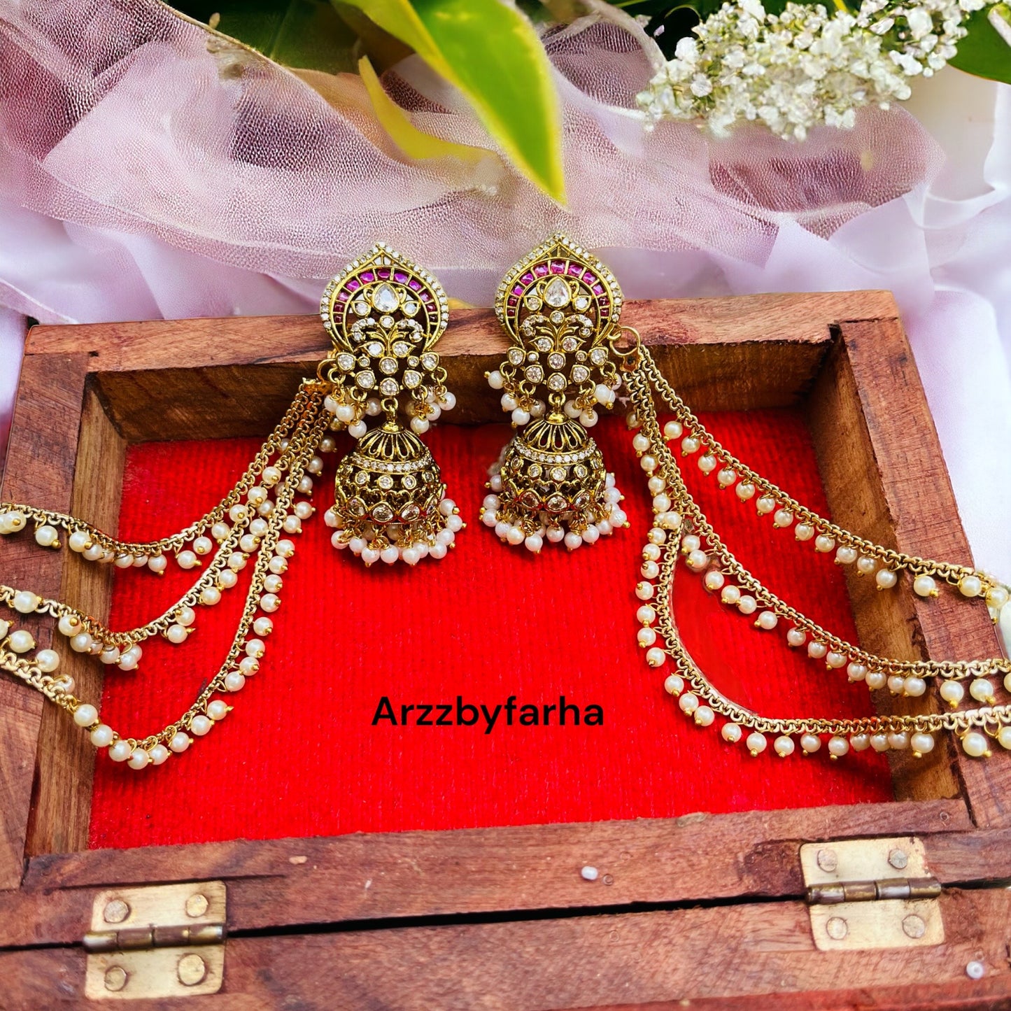 Bahubali Statement Jhumki with Chain Earrings