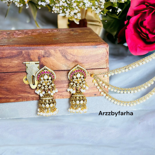 Bahubali Statement Jhumki with Chain Earrings