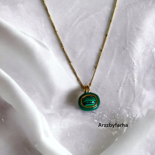 18k Gold Plating Malachite Enamel Pendant Chain