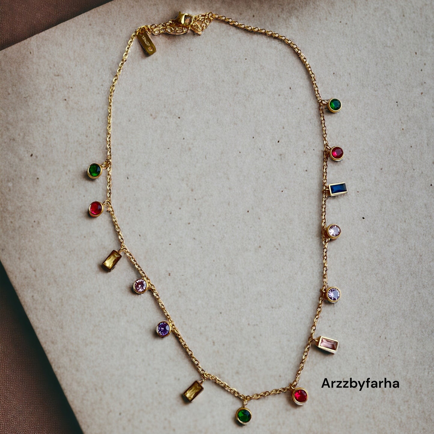 Multi Gem Stone Dangling Necklace