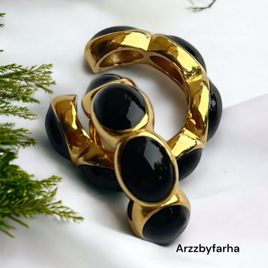 18k Gold Black Ear Cuffs