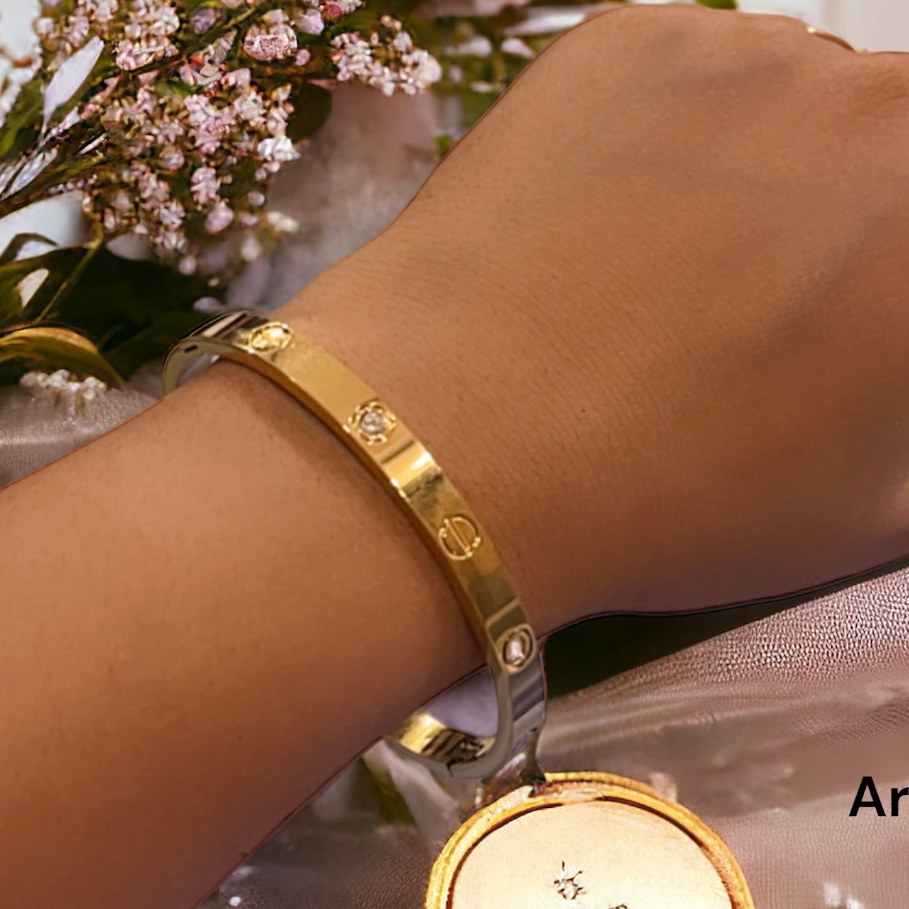 Gold Zircon Studded Cuff Bracelet