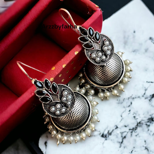 Black Oxidised Jhumka Earrings