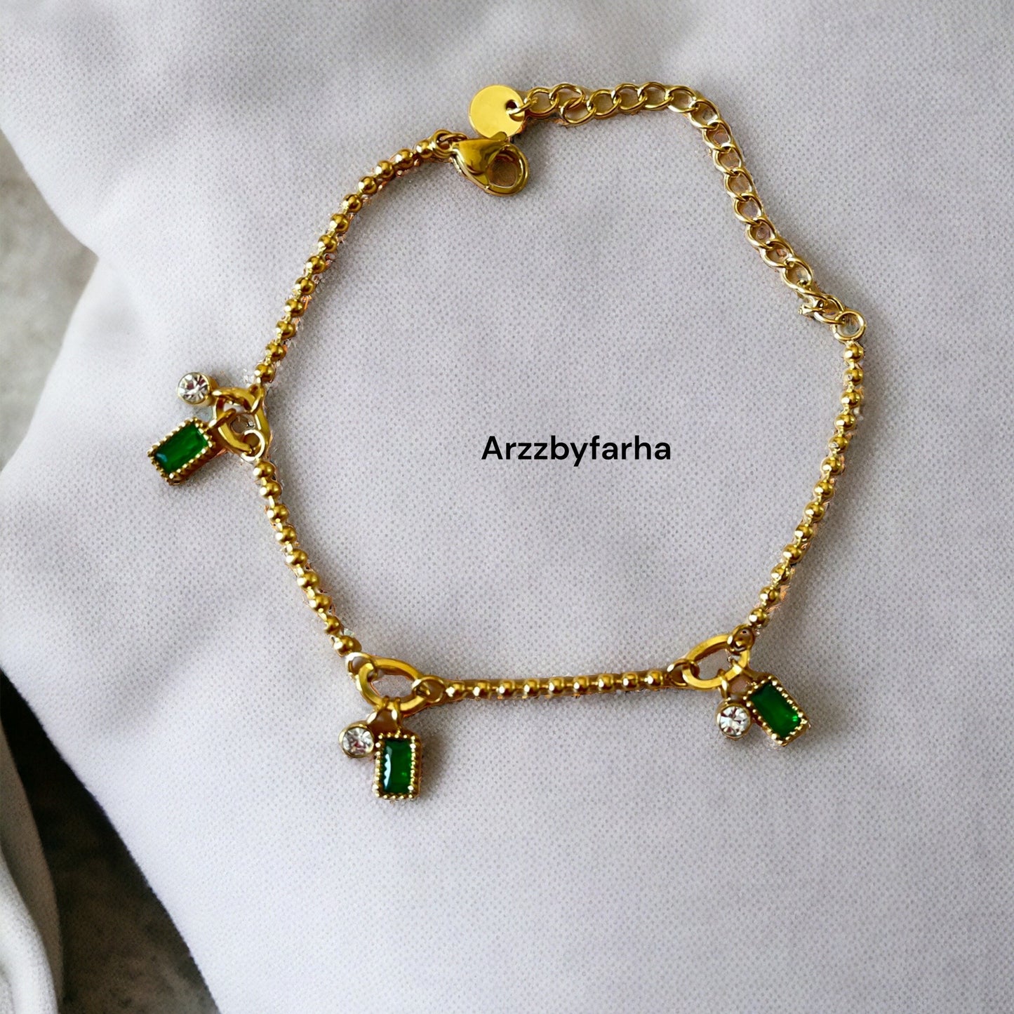 Gold Platted Green Stone Charm Bracelet