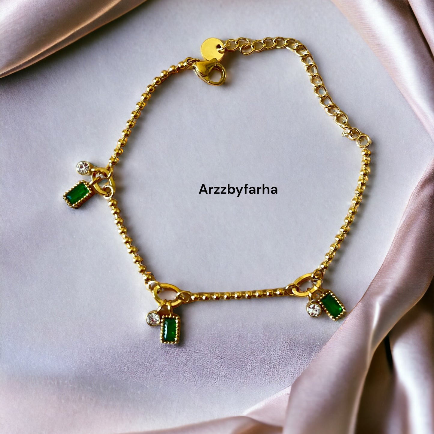 Gold Platted Green Stone Charm Bracelet