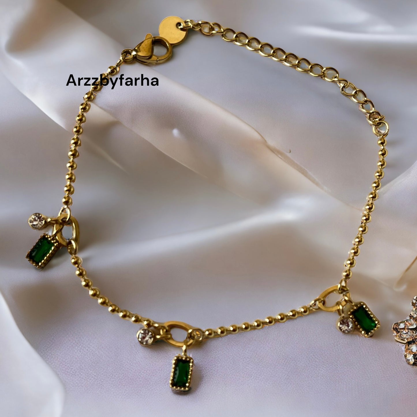 Gold Platted Green Stone Charm Bracelet