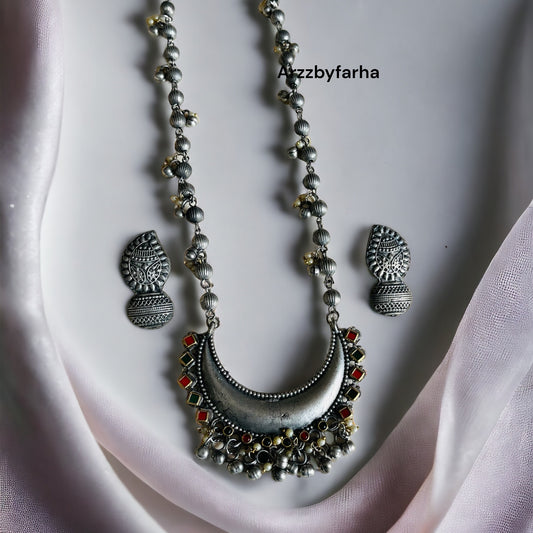 Oxidised Mid Length Necklace Set