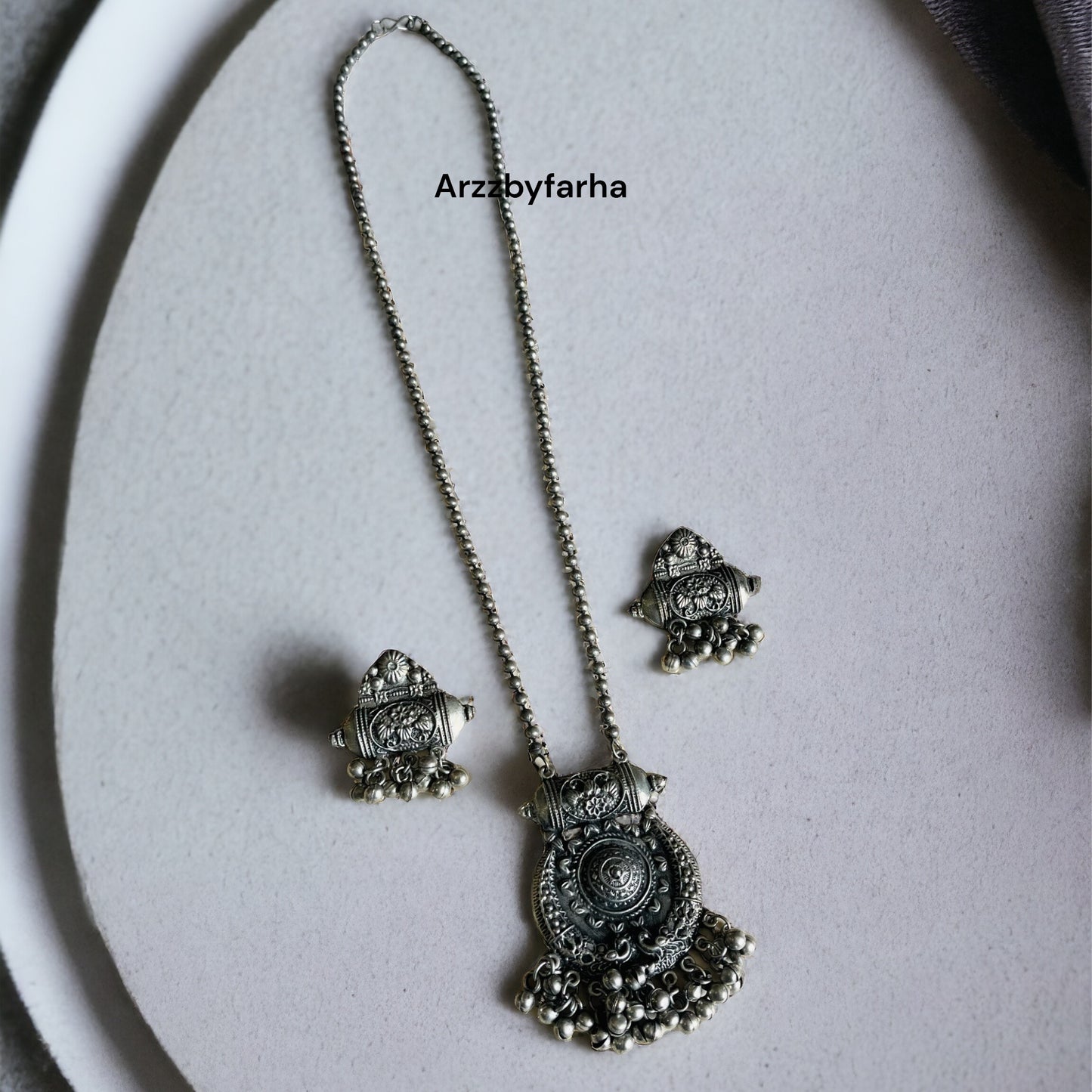 Oxidised Mid Length Necklace Set