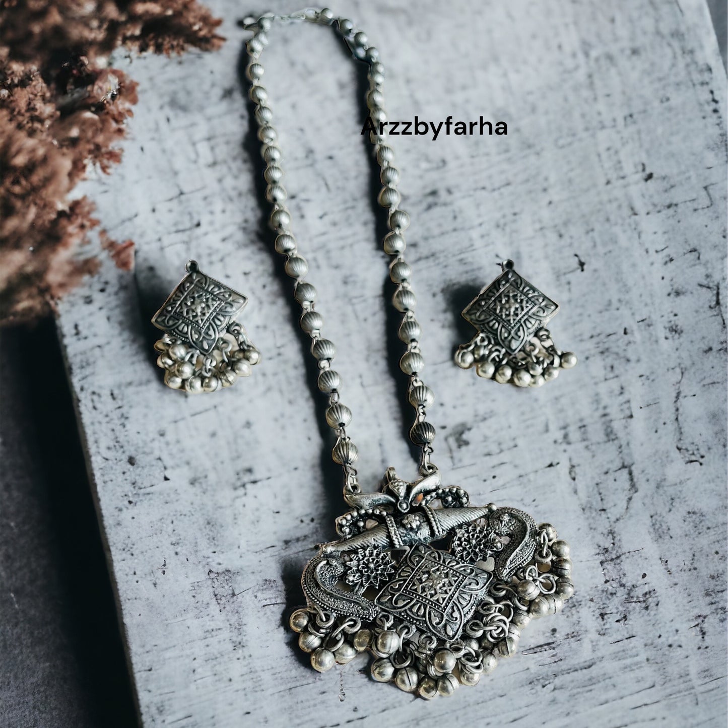 Oxidised Mid Length Necklace Set