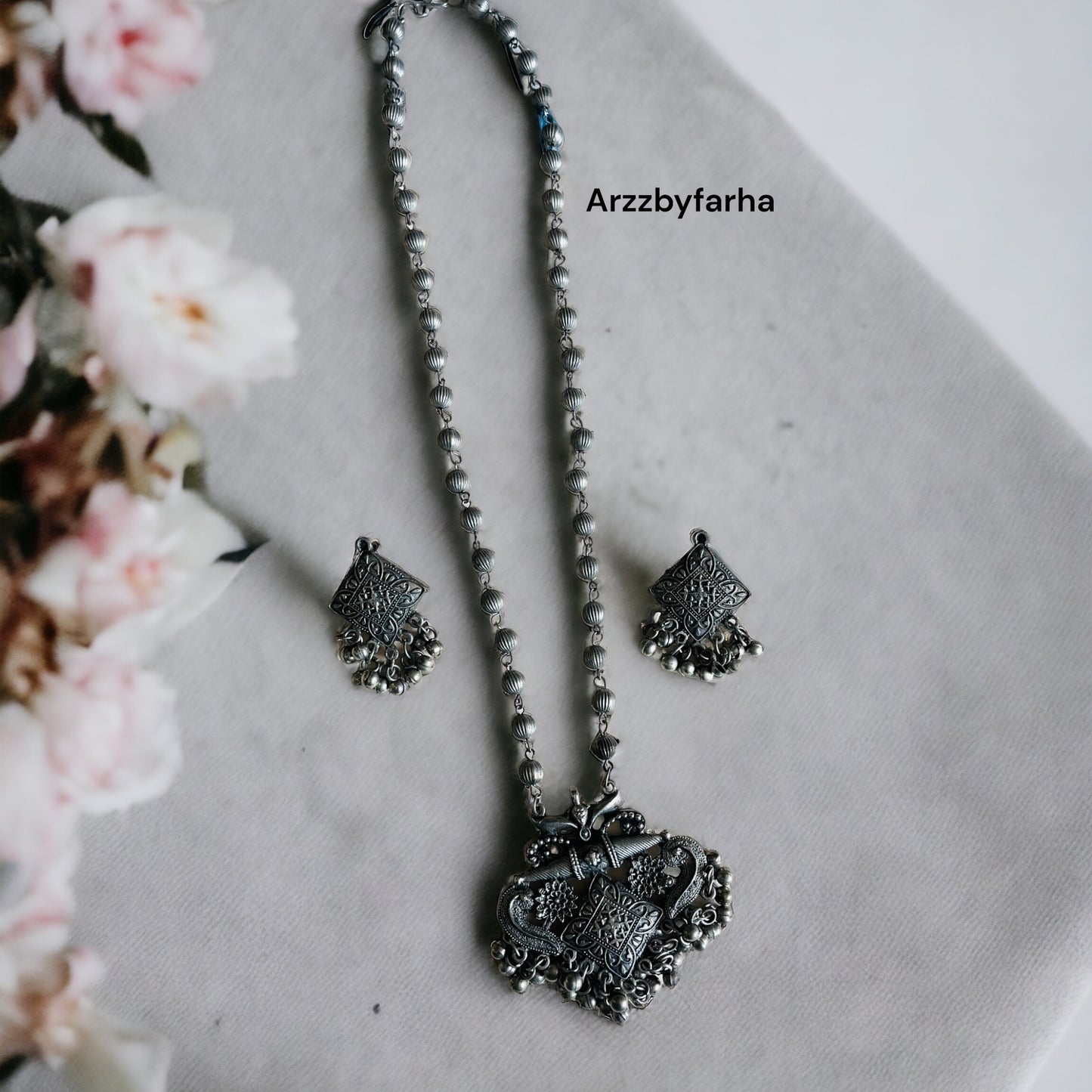 Oxidised Mid Length Necklace Set