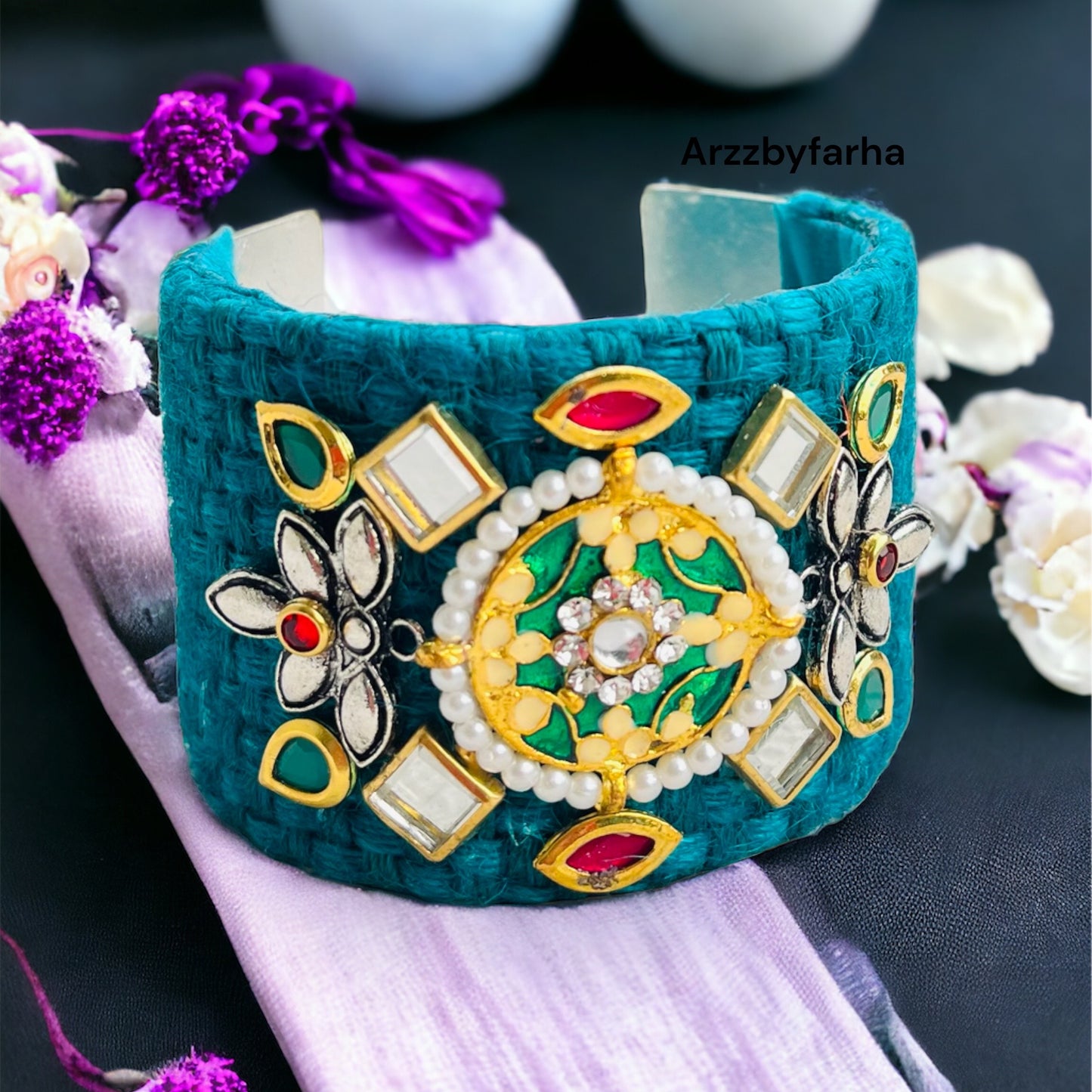 Gama Green Kundan Bangle