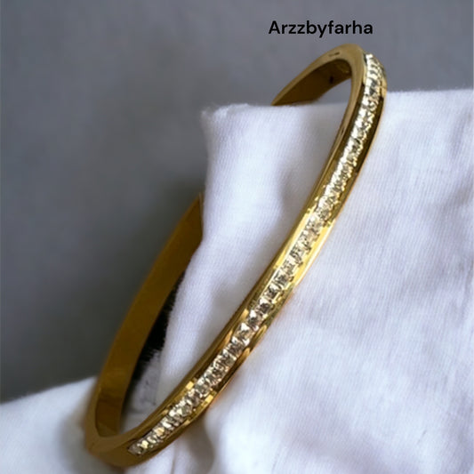 Zircon Studded Gold Cuff Bracelet