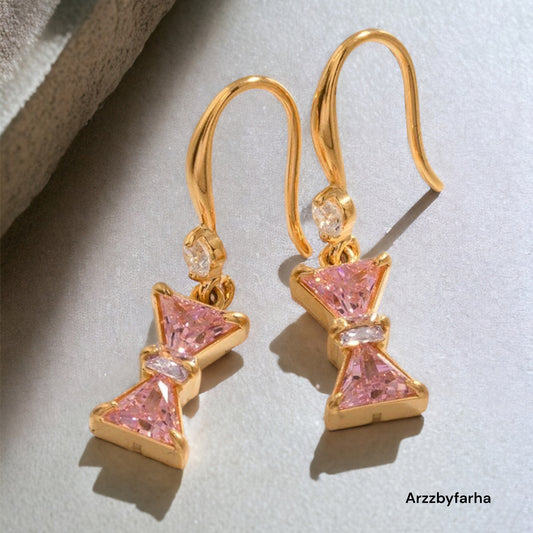 18k Gold Plated Pink Bow Drop Earrings