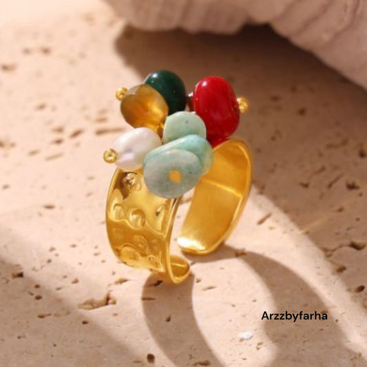 18k Gold Plated Multicolor Stone Ring