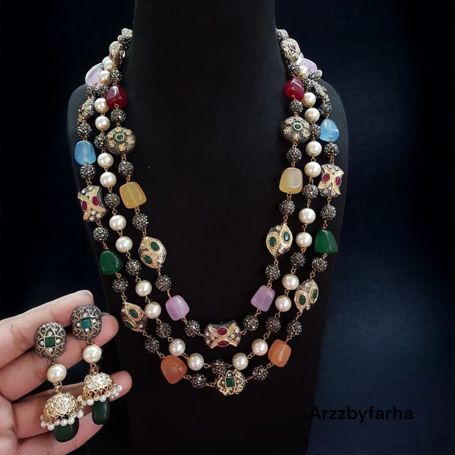 Multicolor Beaded 3 Layered Necklace Set