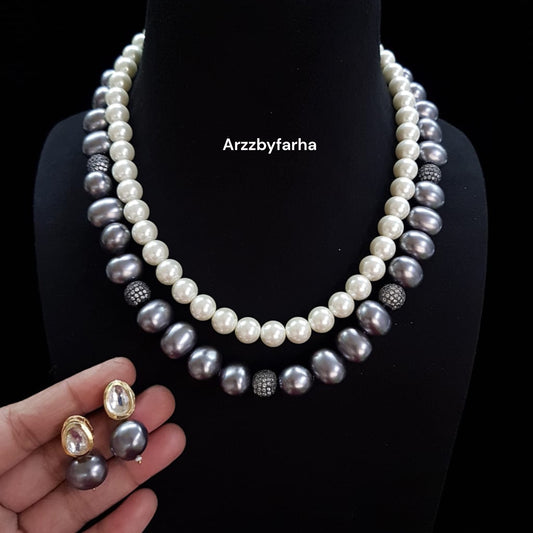 Grey & White 2 Layered Necklace Set