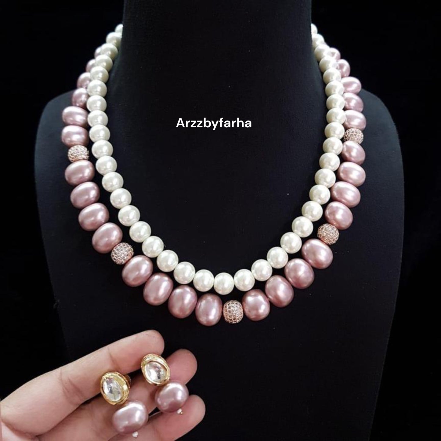 Pink & White 2 Layered Necklace Set