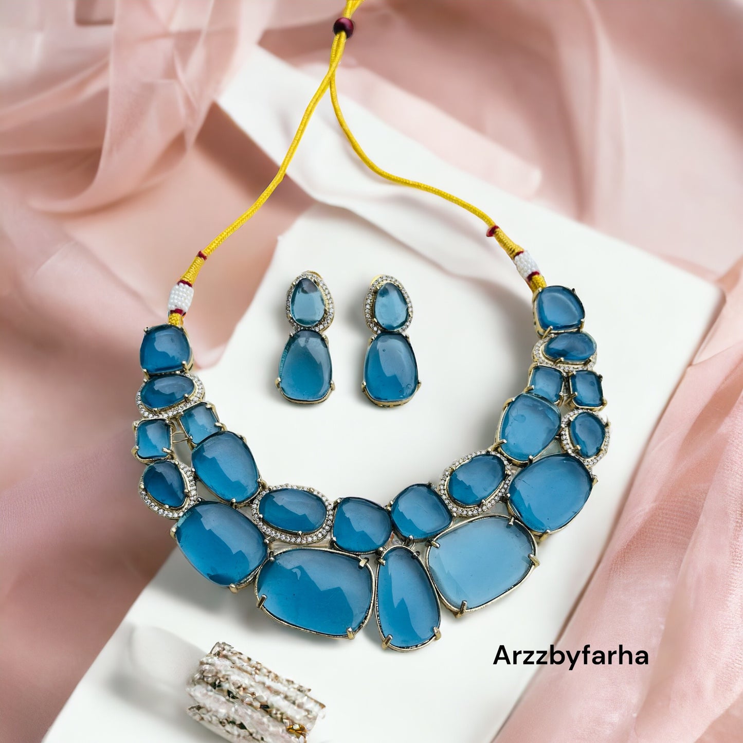 Blue Stone Zircon Studded Necklace Set