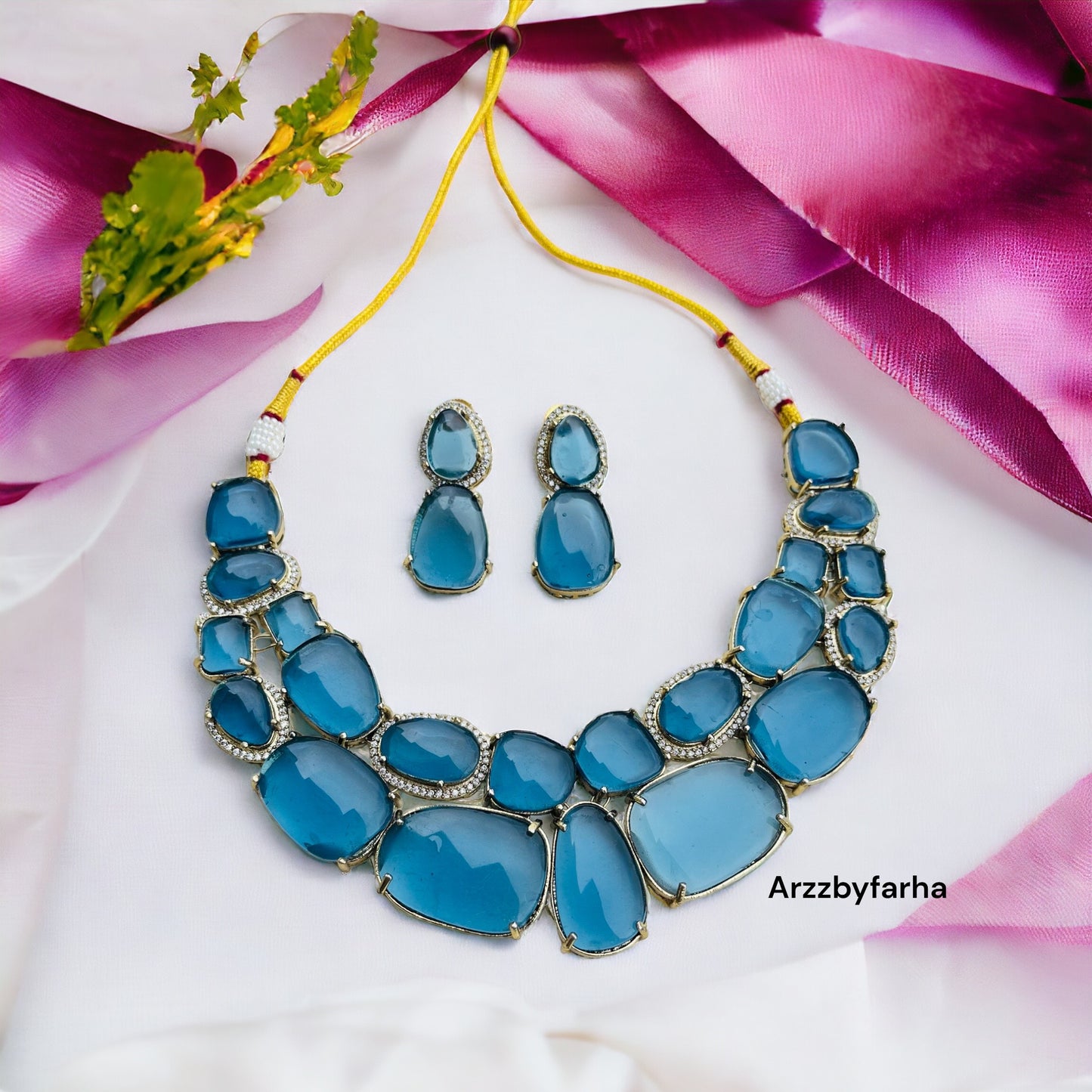 Blue Stone Zircon Studded Necklace Set