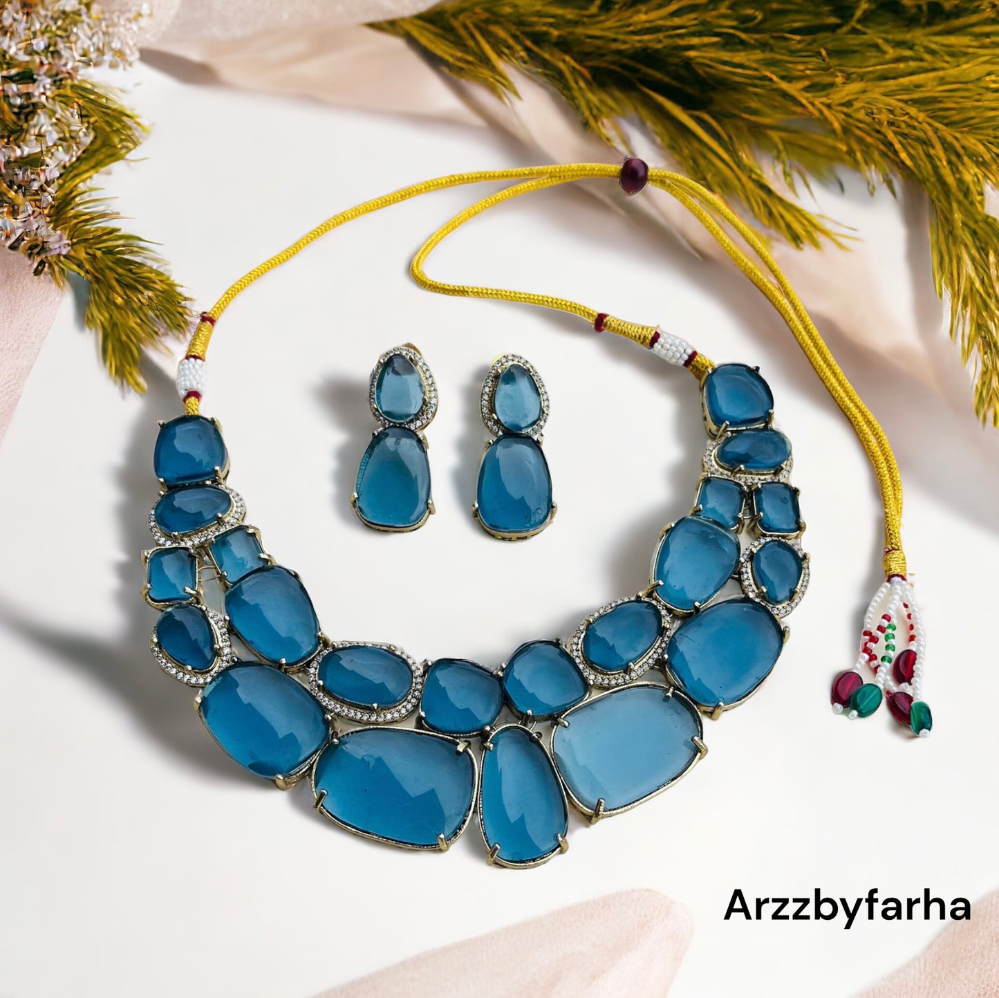 Blue Stone Zircon Studded Necklace Set