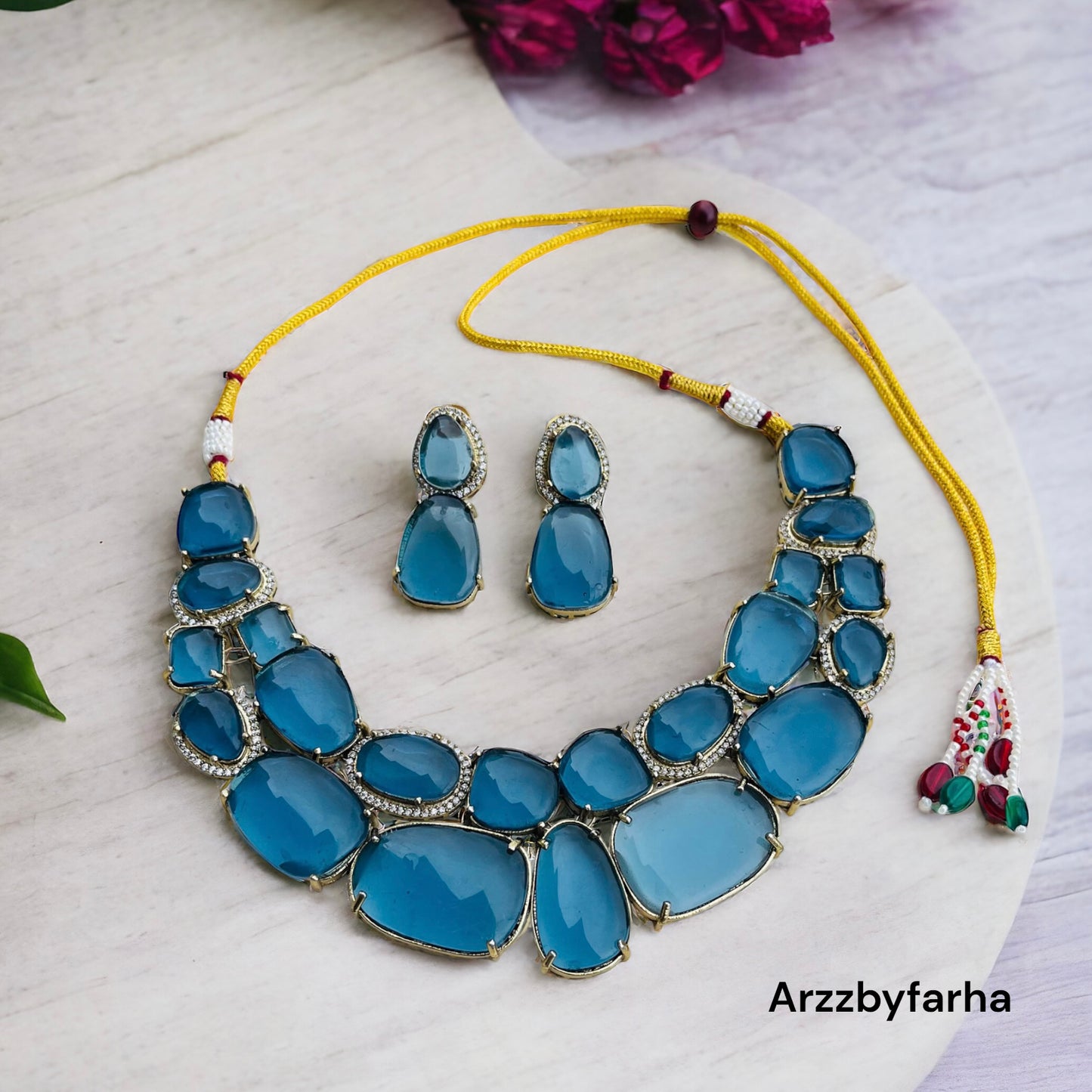 Blue Stone Zircon Studded Necklace Set