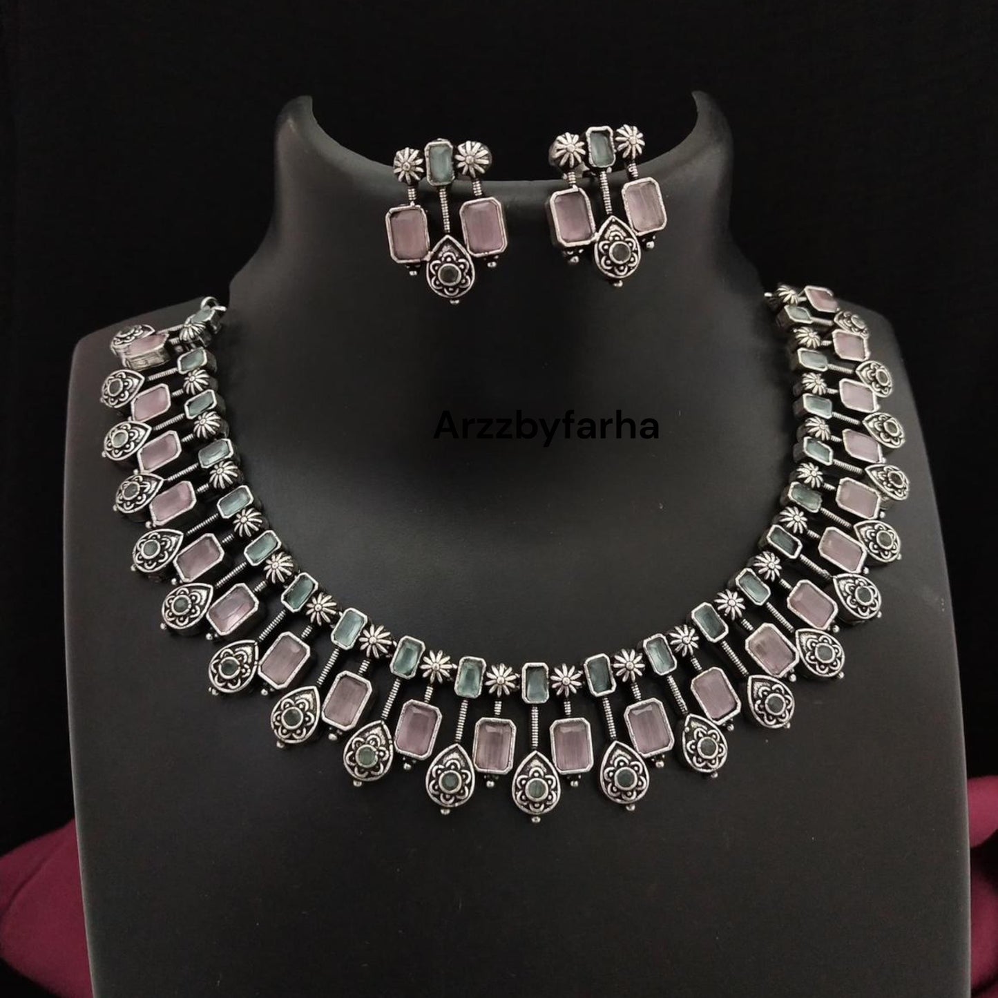 Pink Oxidised Choker Set