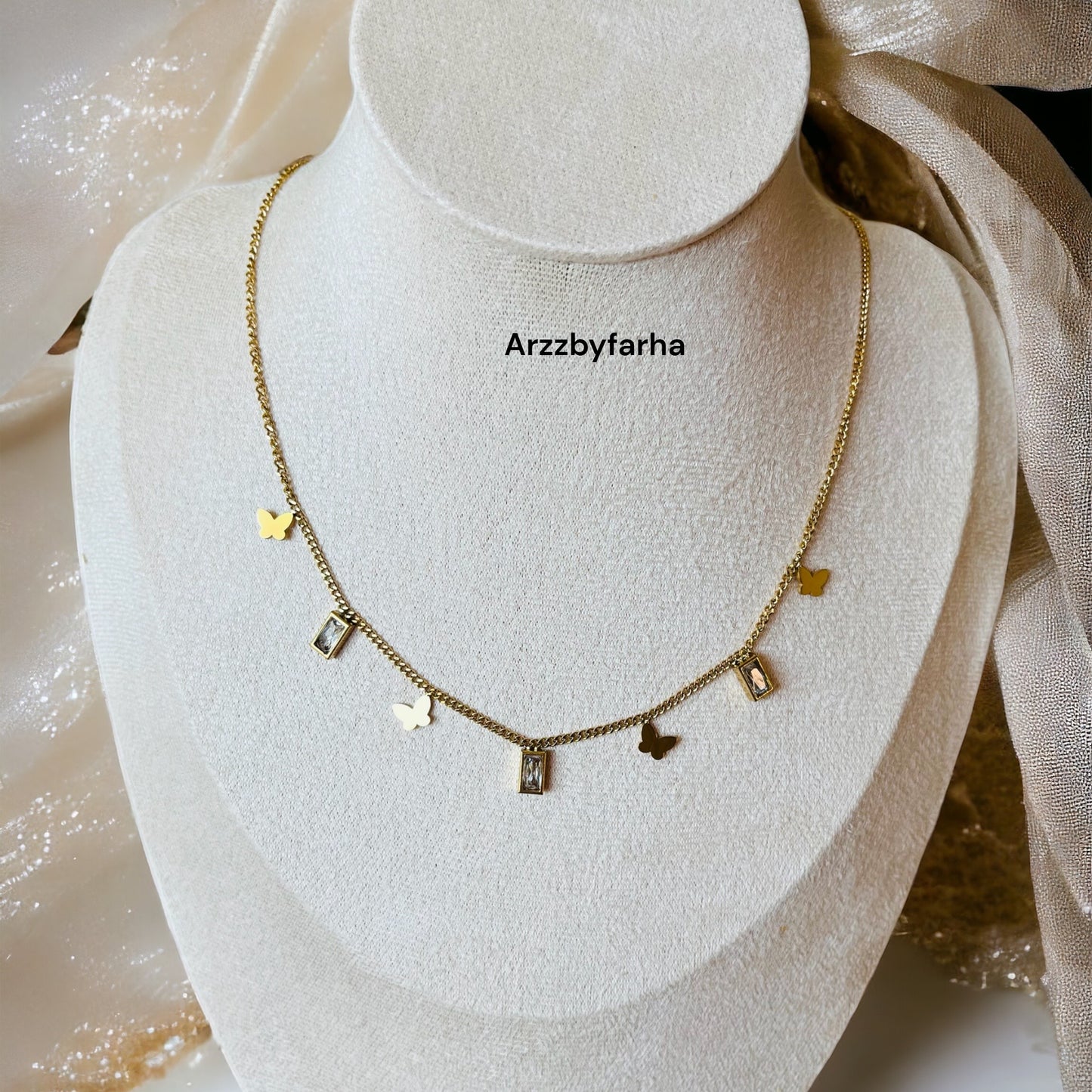 Gold Butterfly & Crystal Necklace