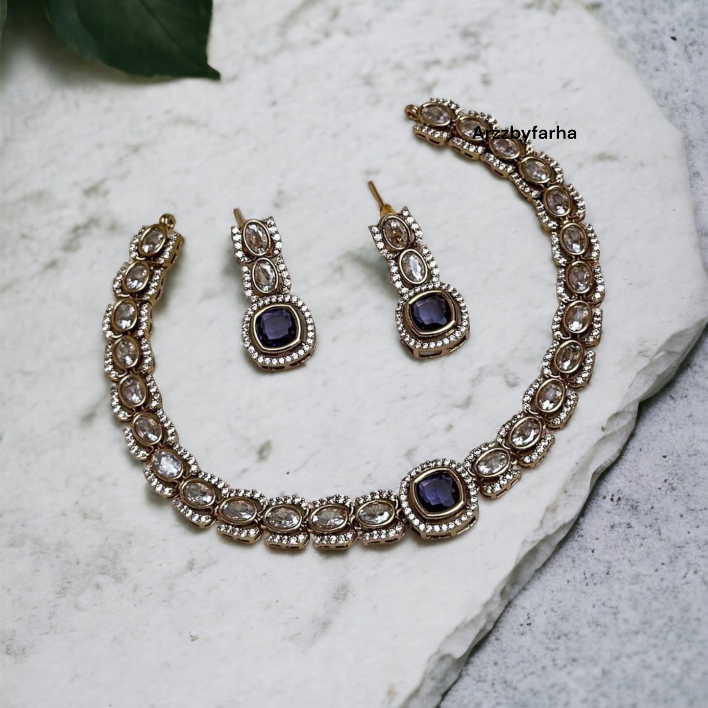 Purple Stone Moissanite Necklace Set