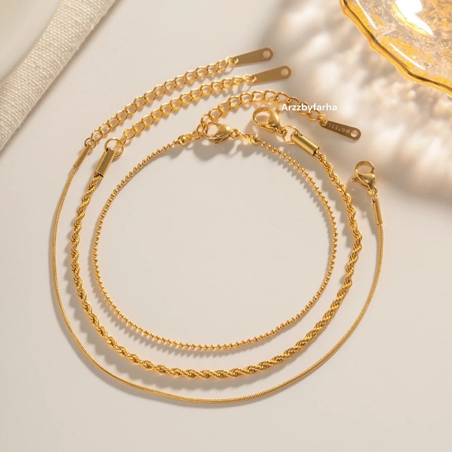 18k Gold Plated 3 layered Chain Stack Bracelet