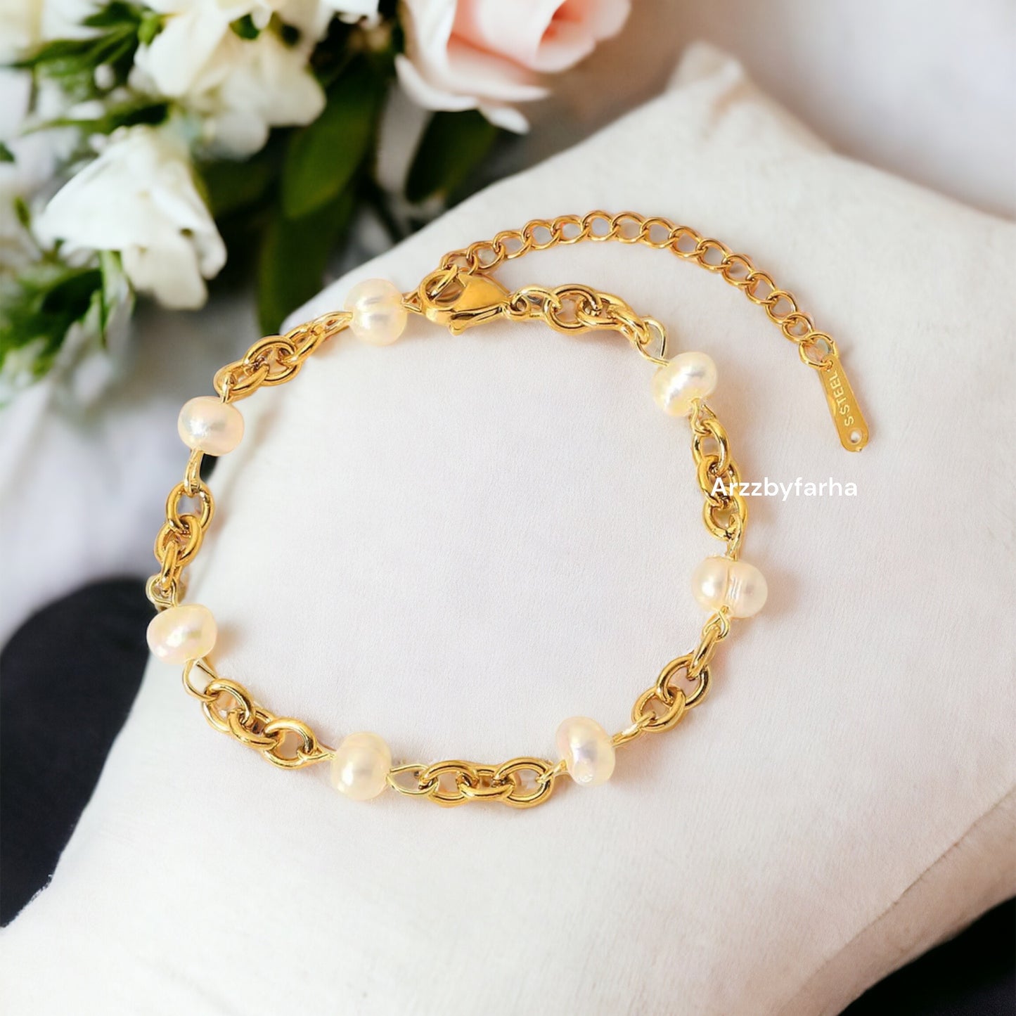 18k Gold Plated Pearl Chain Bracelet