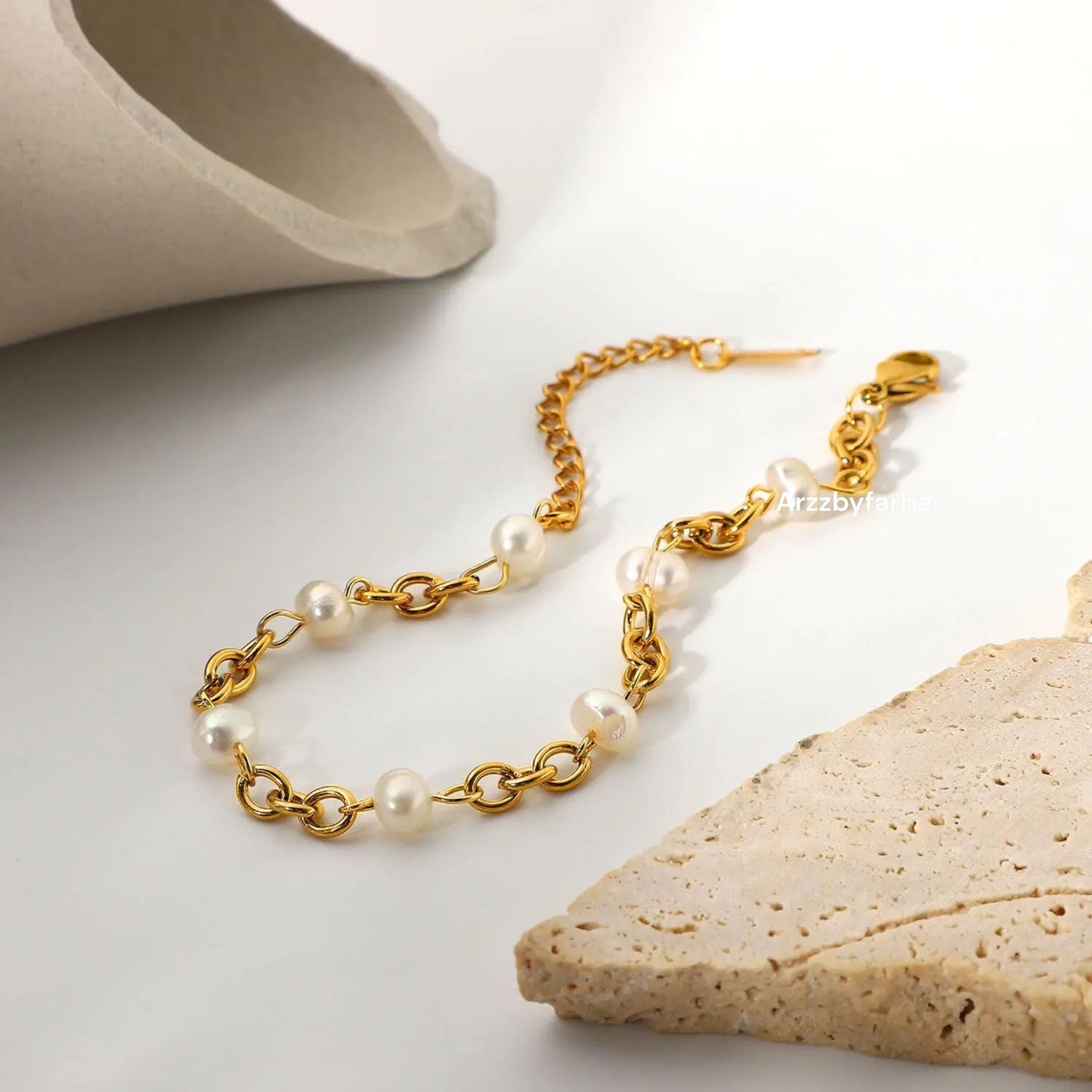 18k Gold Plated Pearl Chain Bracelet