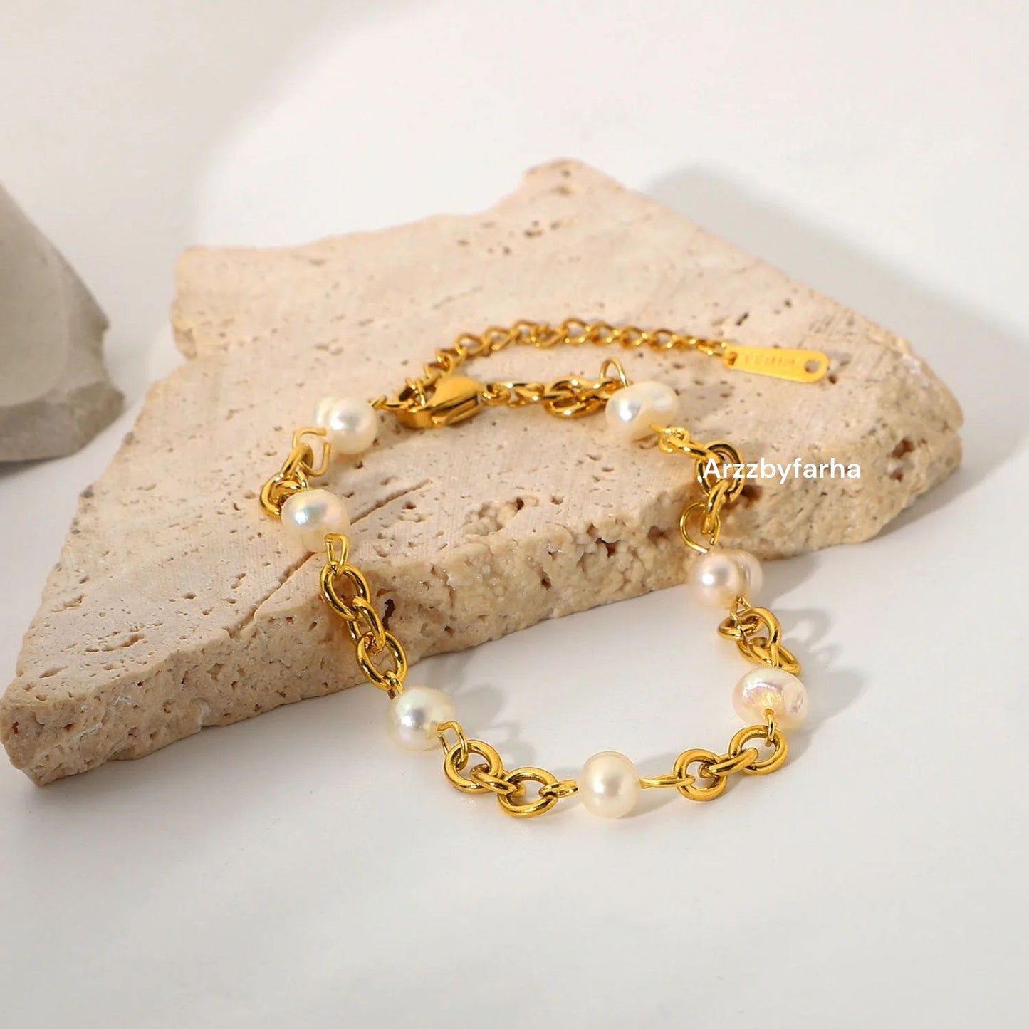 18k Gold Plated Pearl Chain Bracelet