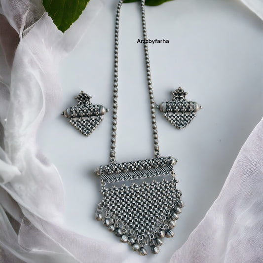 Oxidised Long Necklace Set