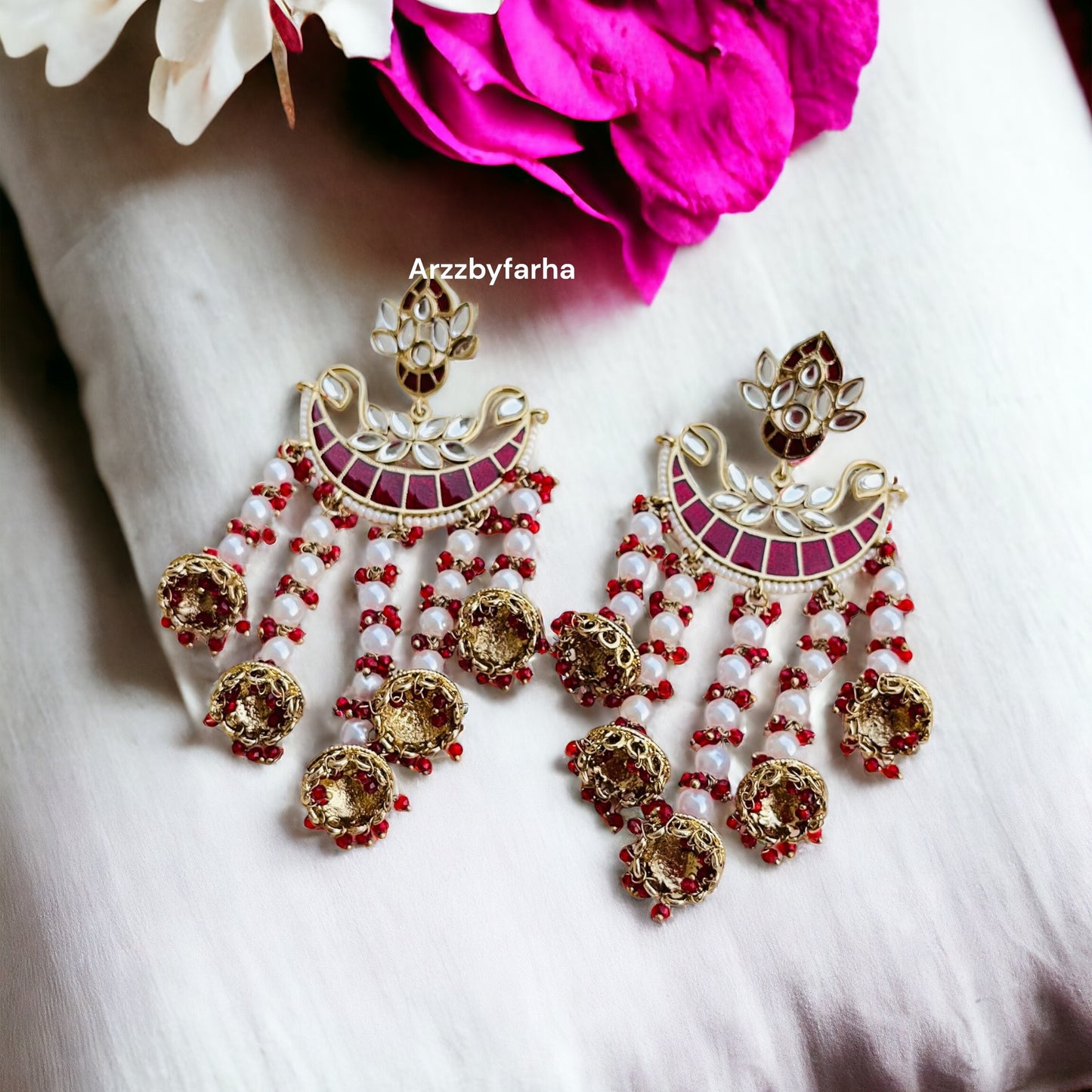 Enamel Wine Chandbali Earrings