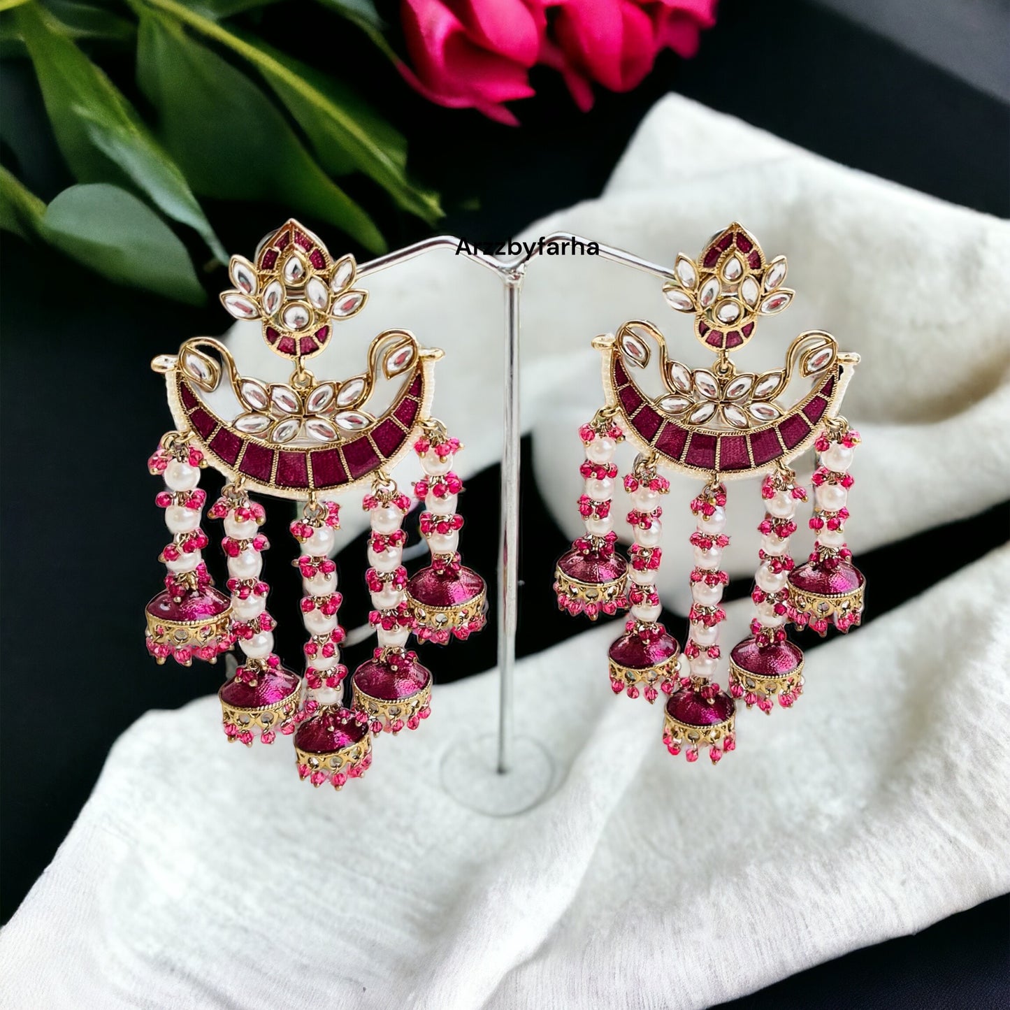 Enamel Wine Chandbali Earrings