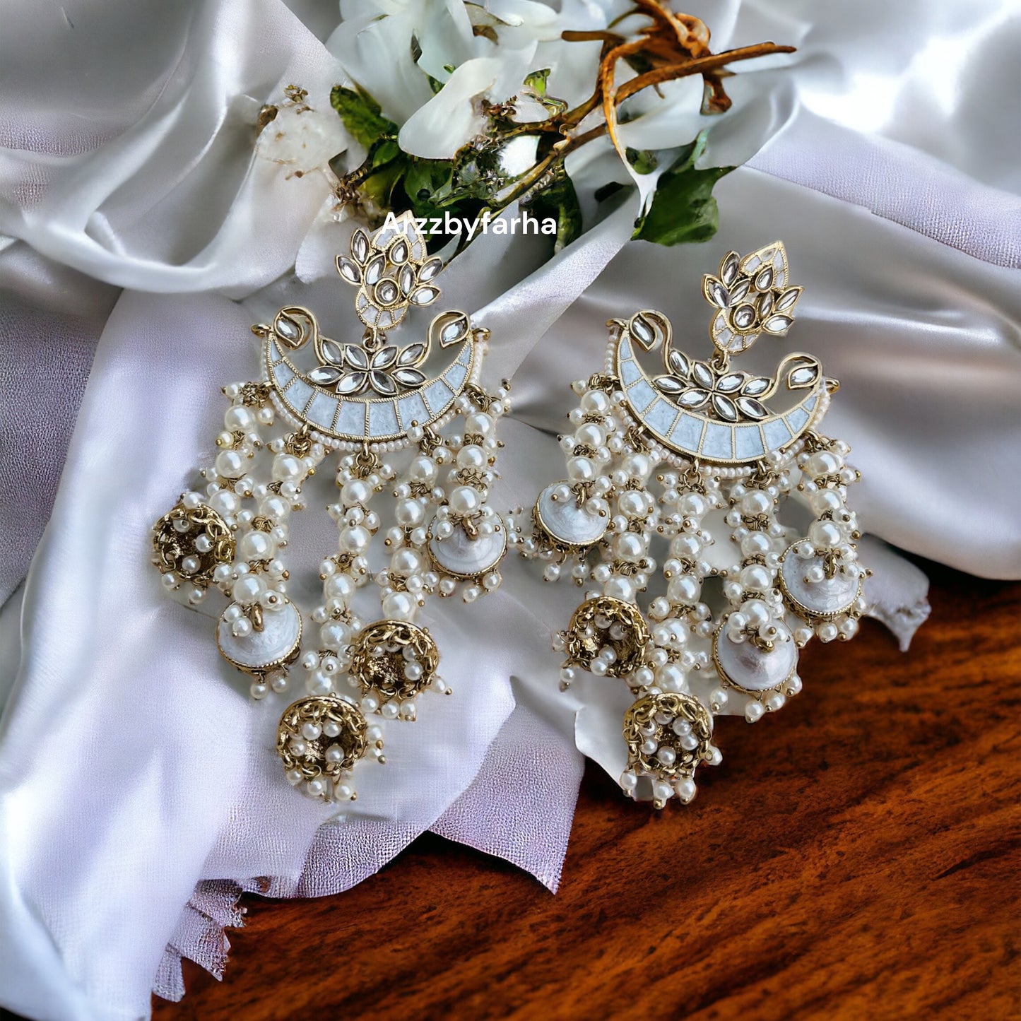 Enamel White Chandbali Earrings