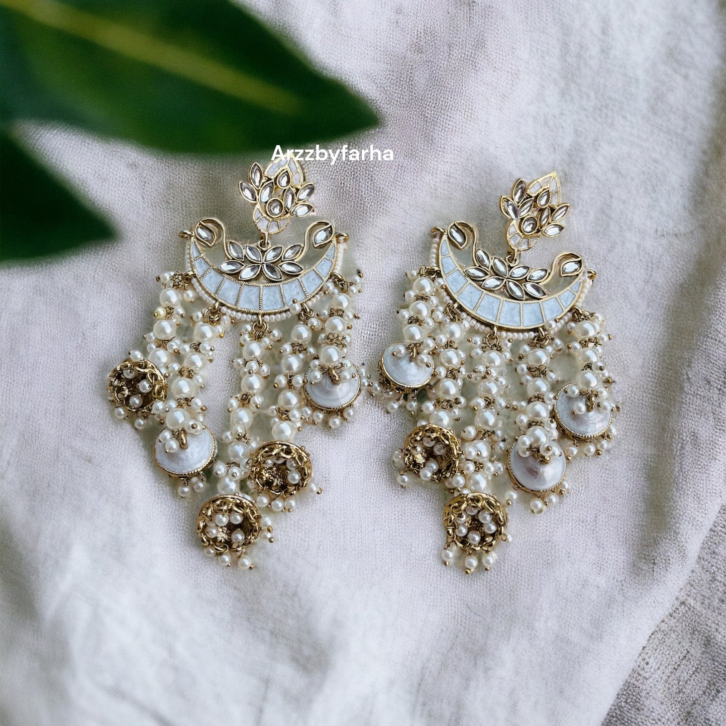 Enamel White Chandbali Earrings