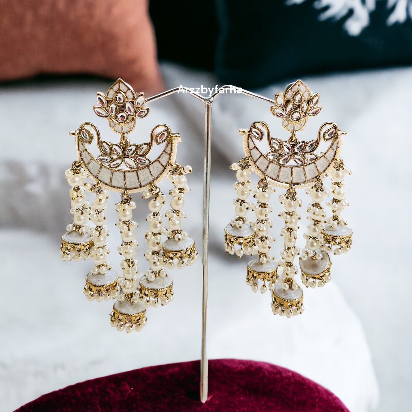 Enamel White Chandbali Earrings