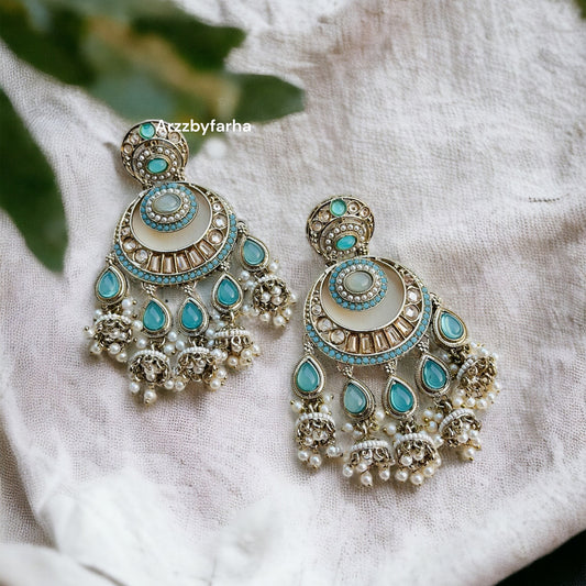 Sky Blue Celebrity Style Chandbali Earrings