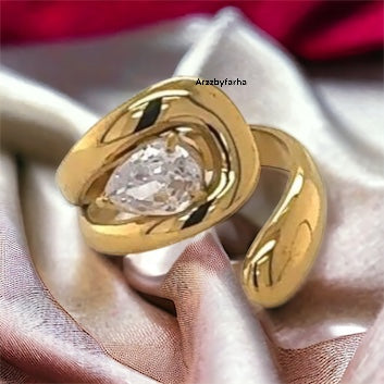 Crystal Stone Gold Finger Ring