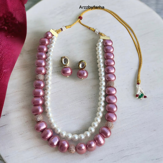 Onion Pink & White 2 Layered Necklace Set