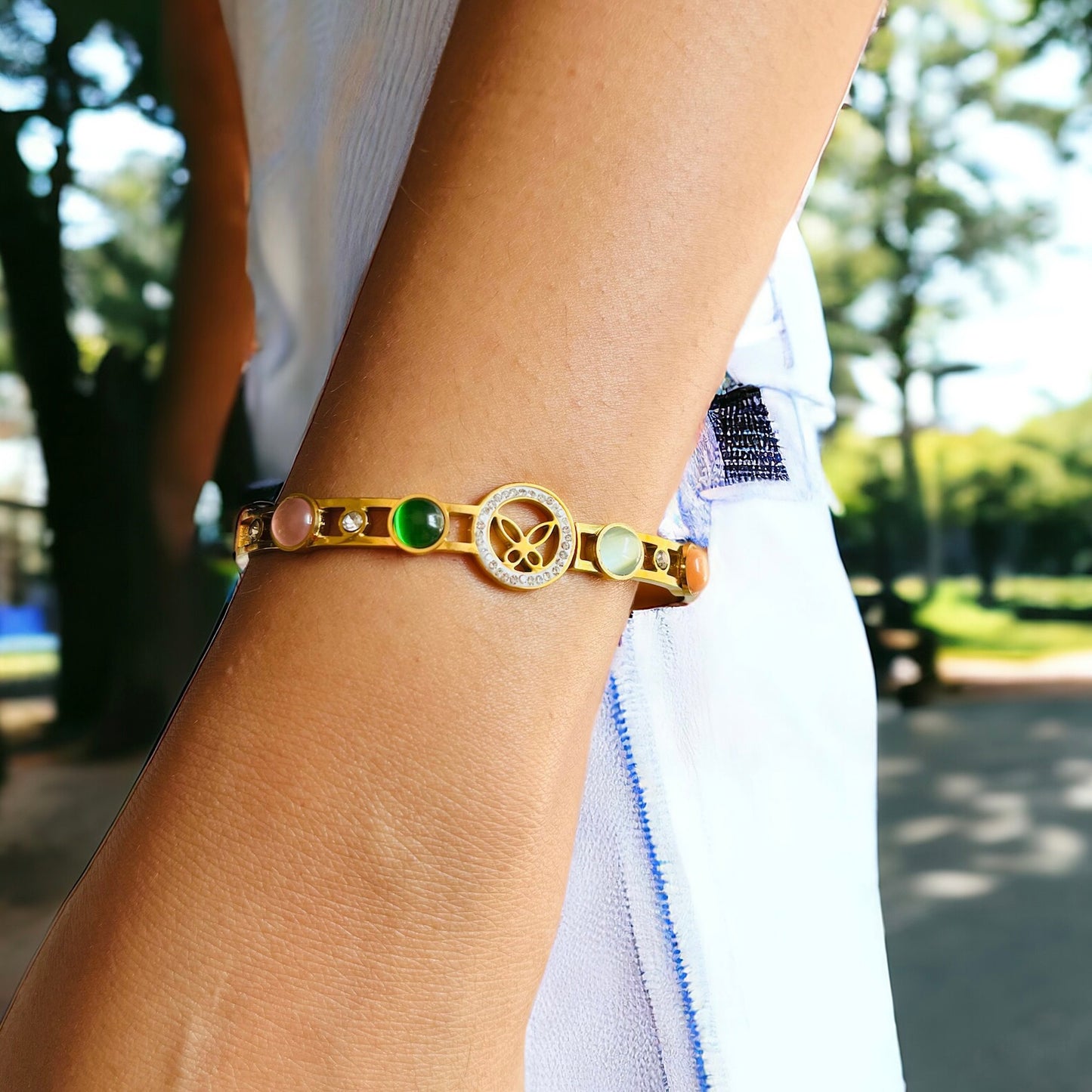 Multicolor Stone Cuff Bracelet