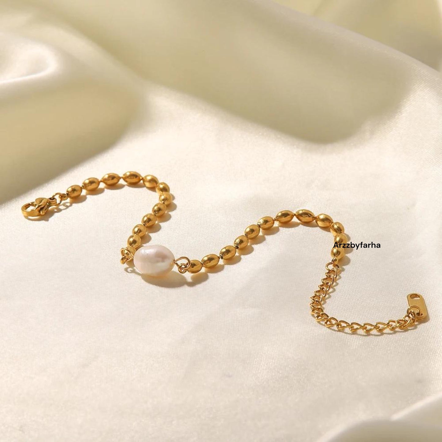 18k Gold Plated Pearl Chain Bracelet