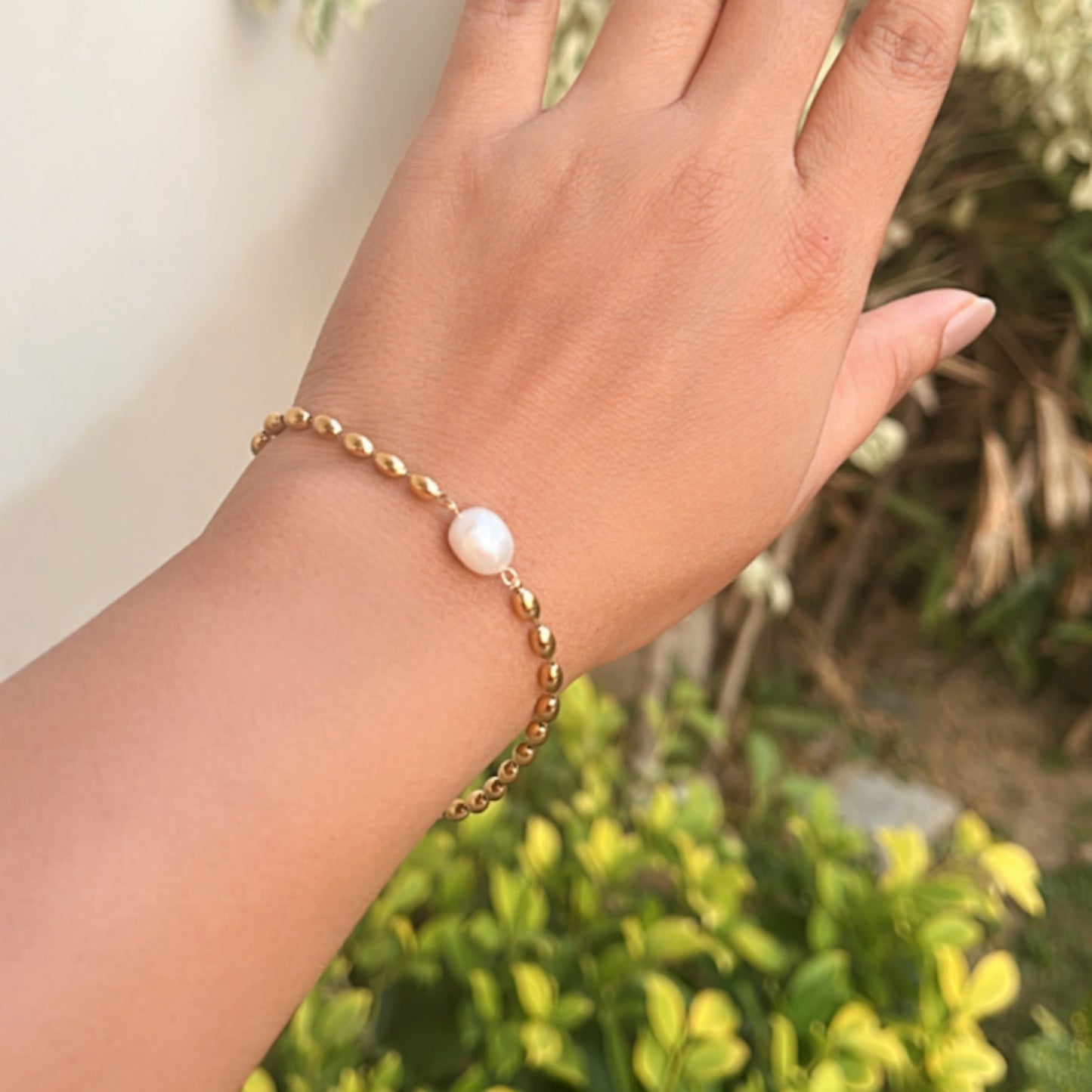 18k Gold Plated Pearl Chain Bracelet