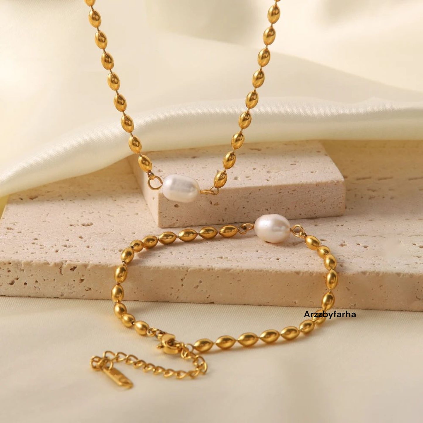 18k Gold Plated Pearl Chain Bracelet