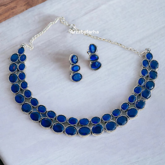 Blue Choker Necklace Set